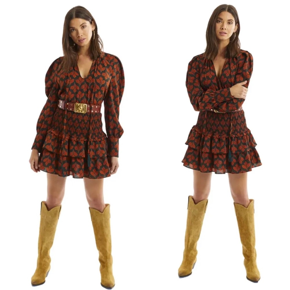 ALLISON Leaf Print Smocked Mini Skirt